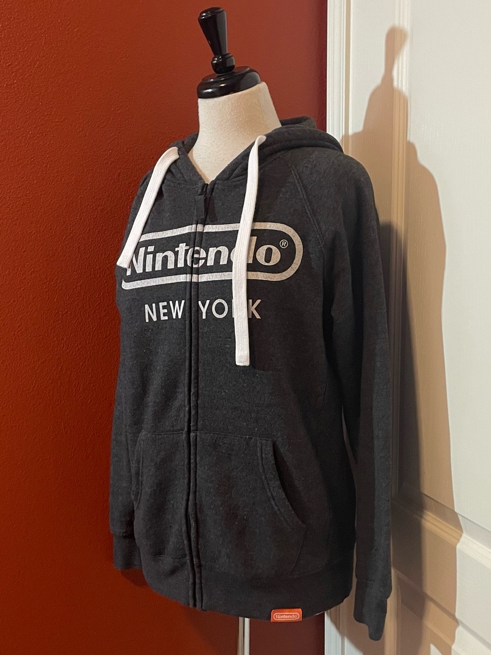 Nintendo Men’s Exclusive New York Spellout Gray Full Zip Sweatshirt Hoodie